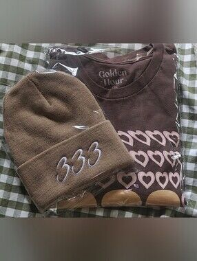 Golden Hour 333 Angel Number Graphic Tee & 333 Beanie Bundle 💫